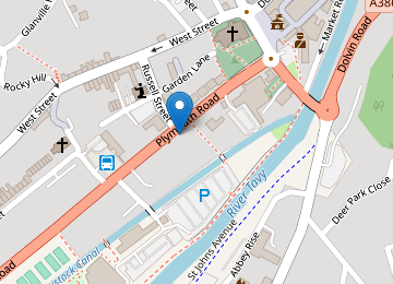 Map showing location of Tavistock clinic at 9 Plymouth Rd, Tavistock PL19 8AU